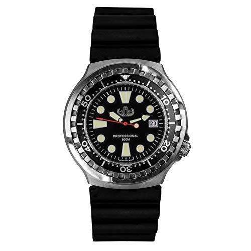 BOMBFROG Herren Taucheruhr Neopren schwarz Armbanduhr | EOD Basic | Pro 500 m von BOMBFROG