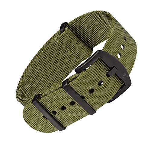 BOMBFROG NATO Strap Uhrenarmband 18 mm Nylon oliv, Dornenschließe schwarz, Uhrenarmband Nato (18 mm, Oliv - Dornenschließe schwarz) von BOMBFROG