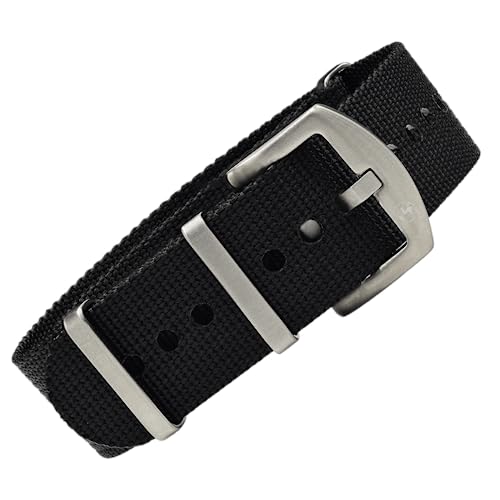 BOMBFROG NATO Strap Uhrenarmband 20 mm Nylon schwarz, Dornenschließe silber, Uhrenarmband Nato (20 mm, Schwarz - Dornenschließe silber) von BOMBFROG