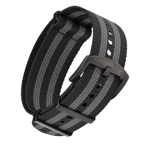 BOMBFROG NATO Strap Uhrenarmband 20 mm Nylon schwarz-grau, Dornenschließe schwarz, Uhrenarmband Nato (20 mm, Schwarz-Grau - Dornenschließe schwarz) von BOMBFROG