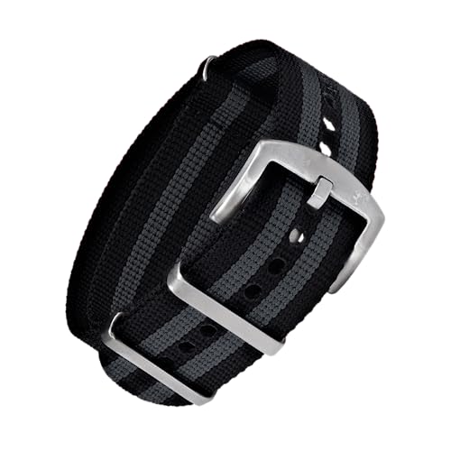 BOMBFROG NATO Strap Uhrenarmband 22 mm Nylon schwarz-grau, Dornenschließe silber, Uhrenarmband Nato (22 mm, Schwarz-Grau - Dornenschließe silber) von BOMBFROG