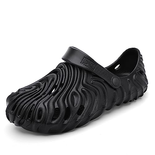 BOMEETSIA Herren-Hausschuhe Aus EVA Mit Dicken Sohlen, Sommer-Outdoor-Flip-Flops, Paar-Loch-Sandalen, Rutschfeste Strandschuhe Mit Weichen Sohlen,Schwarz,4 6 von BOMEETSIA