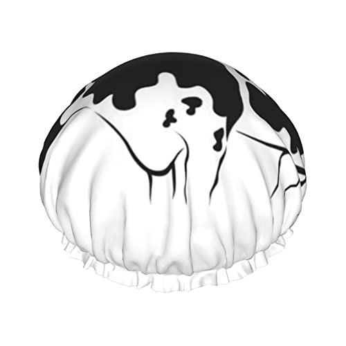 Duschhaube, Motiv: Kuh in Schwarz und Weiß, bedruckt, doppellagig, wasserdicht, wiederverwendbar, PEVA, elastisch, für Damen und Herren, Spa, Salon von BOMENG