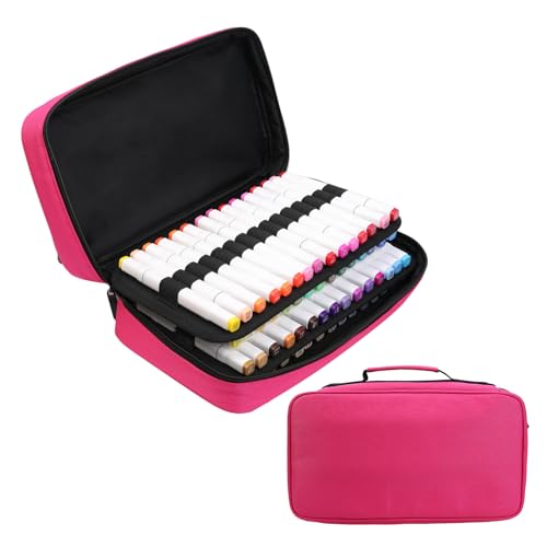 BOMKEE 60 Schlitze Marker Organizer Fall, Großer Marker Fall für 60 Marker Große Kapazität Marker Aufbewahrungstasche Stift Fall Bleistift Tasche mit Tragegriff von BOMKEE