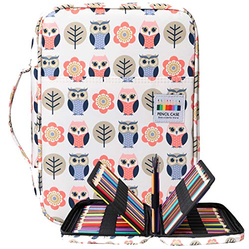 BOMKEE Federmäppchen mit 220 Fächern, Tragbar Buntstifte Organizer, Wasserdicht Bleistifte Halter Case für Studenten, Kinder, Erwachsene, Künstler(Cartoon Eule) von BOMKEE