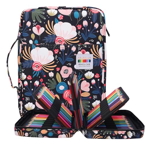 BOMKEE Federmäppchen mit 220 Fächern, Tragbar Buntstifte Organizer, Wasserdicht Bleistifte Halter Case für Studenten, Kinder, Erwachsene, Künstler (Flourishing Flowers) von BOMKEE