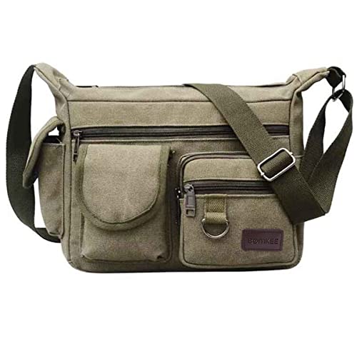 BOMKEE Schultertasche Umhängetasche Herren Canvas Messenger Bag Herrentasche Wasserdicht Tasche für Reisen, Wochenender, Schule (Grün) von BOMKEE