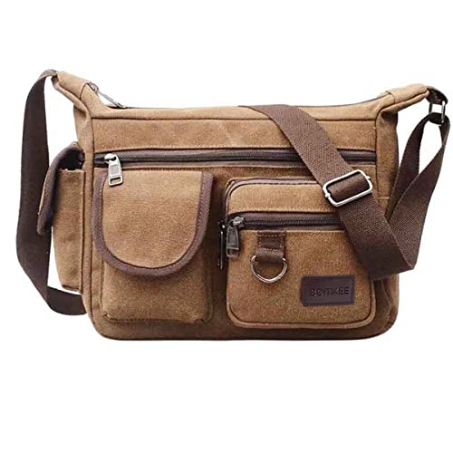 BOMKEE Schultertasche Umhängetasche Herren Canvas Messenger Bag Herrentasche Wasserdicht Tasche für Reisen, Wochenender, Schule (Kaffee) von BOMKEE