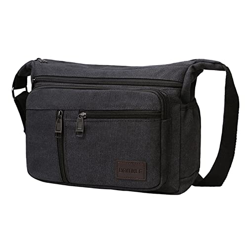 BOMKEE Umhängetasche Herren Schultertasche Messenger Bag Wasserdicht Canvas Crossbody Tasche Aktentasche Studenten (2026 Schwarz) von BOMKEE