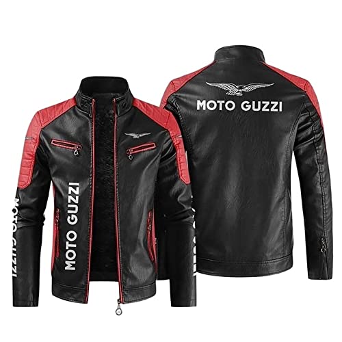 BOMMEL Herren Lederjacke Für Moto Guzzi Print Winter Warm PU Motorradjacke Winddichte Leder Mäntel Reißverschluss Bikerjacke Herren Langarm Stehkragen Bomberjacke - Geschenke Für Teenager,C,L von BOMMEL