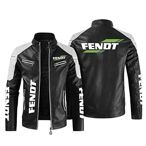 BOMMEL Herren Lederjacke Motorradjacke Für FENDT Print Stehkragen Bikerjacke Warme Dicke Warm Reißverschluss Mantel Bomberjacke Winddichte Mäntel - Geschenke Für Teenager,A,XL von BOMMEL