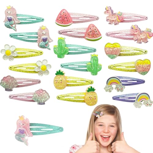 18 Stück Kinder Haarspangen Cartoon Clips Zubehör Haarspangen Mädchen Glitzer Haarspangen Set Mädchen Regenbogen Haarspangen aus PVC Cartoon Haarspangen für Kinder Mädchen Geburtstag Party von BOMULEZG