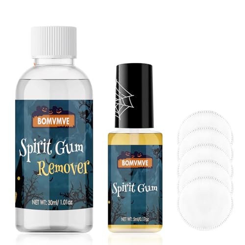 BOMVMVE Hautkleber Gesicht, Adhesive Remover, Hautkleber und Entferner Kit, 0.17oz Spirit Gum + 1.01oz Entferner, Gesichtskleber für Effektschminke,für Effektschminke,Halloween,Bühnenschminke,Karneval von BOMVMVE
