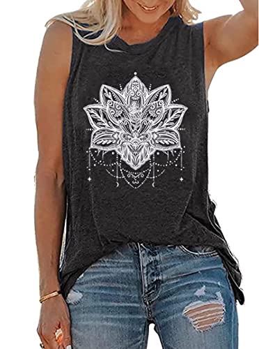 BOMYTAO Mandala Lotus Tank Top für Frauen Heilige Geometrie Meditation Geschenk Ärmellose Grafik Tees Weste, grau, Mittel von BOMYTAO