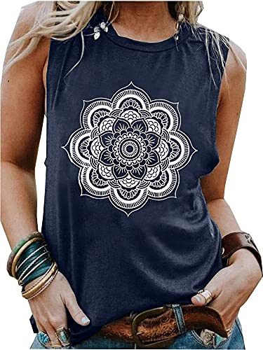 BOMYTAO Mandala Lotus Tank Top für Frauen Heilige Geometrie Meditation Geschenk ärmellos Grafik Tees Weste, marineblau, Klein von BOMYTAO