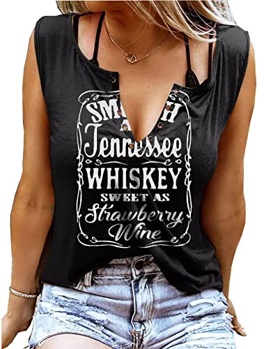 Smooth As Tennessee Whiskey Sweet As Strawberry Wine T-Shirt Frauen Sexy V-Ausschnitt Shirts Country Music Kurzarm Shirt, Schwarz 1, Klein von BOMYTAO