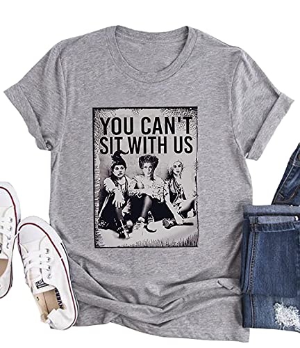 You Can't Sit with US Hocus Pocus T-Shirt Frauen Lustiges Halloween Kurzarm Tops Sanderson Sisters Graphic Tees - Grau - Groß von BOMYTAO