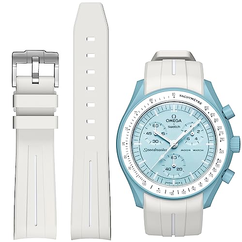 Ersatz-Uhrenarmband für MoonSwatch, gebogen, keine Lücken, Gummi-Armband, kompatibel mit Omega X Swatch MoonSwatch Speedmaster, Rolex, SEIKO, 20 mm Uhr, Weiß von BONACE