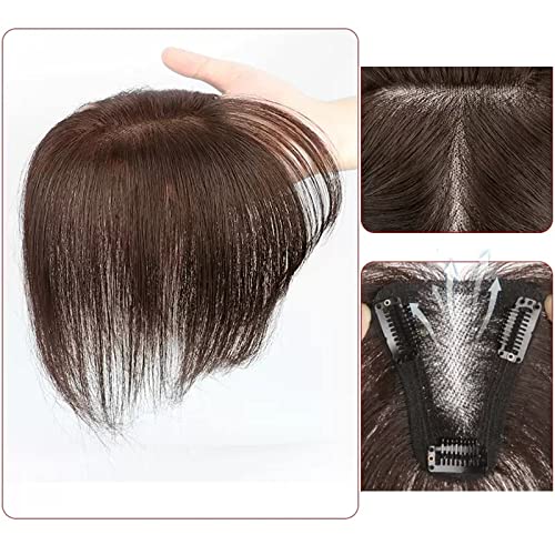 Haarperücke Pony Perücke Stück Voll Echthaar Patch Fluffy Erhöhen Sie das Haarvolumen Flauschige Abdeckung Graues Haar Perücken für Frauen (Color : 20-(7-9)22CM-brown) von BONAD