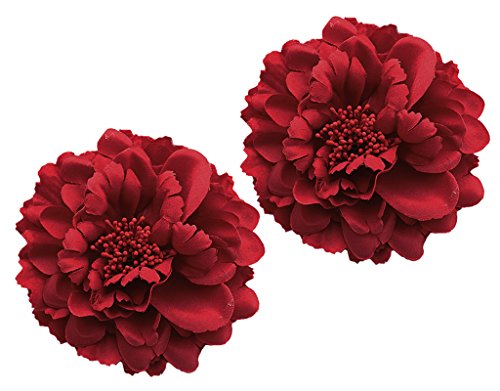 BONAMART ® 2 Stück Frauen Baby Mädchen Kinder Blumen Haarspangen Set Schleife Haarschmuck Pfingstrose Rote von BONAMART