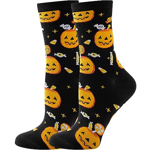 BONANGEL Halloween Socken für Herren, Kürbis Socken für Damen Lustige Bunte Verrückte Baumwoll Kleidersocken, Lustige Halloween Spinnen Geschenksocken für Männer Frauen von BONANGEL