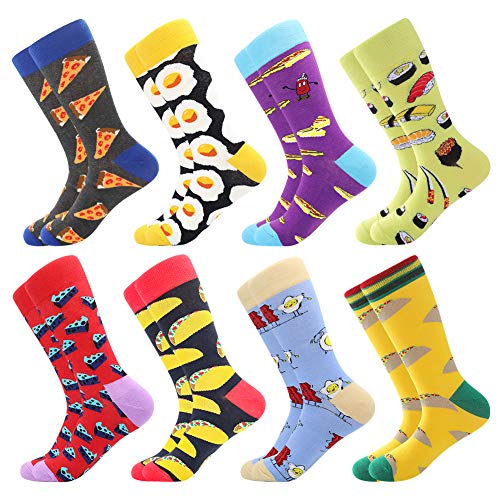BONANGEL Herren Bunte Lustige Socken, Herren witzige Strümpfe, Fun Gemusterte Muster Socken, Verrückte Modische Mehrfarbig Klassisch als Geschenk, Neuheit Sneaker Crew Socken (8 Paar-Pizza3) von BONANGEL