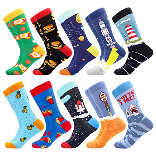 BONANGEL Herren witzige Strümpfe, Herren Bunte Lustige Socken, Fun Gemusterte Muster Socken, Verrückte Socken Modische Mehrfarbig Klassisch als Geschenk, Neuheit Sneaker Crew Socken (10 Paar-Bread) von BONANGEL