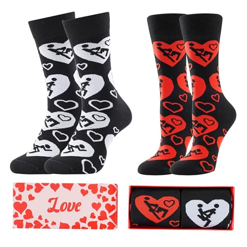 BONANGEL Valentinstag Socken, Pärchensocken Partnersocken Herzsocken Lustige Socken Herren Neuheit Liebeslippen Kusssocken Lustige Geschenke für Freund Freundin Männer Damen von BONANGEL