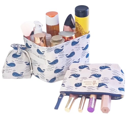 Kosmetiktasche für Damen, Set mit Kulturbeutel, Organizer und Make-up-Tasche, blau, Kosmetiktasche mit Organizer von BOND BLOSSOM