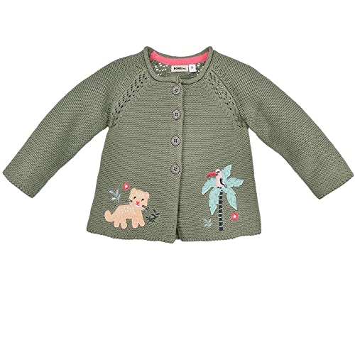 Bondi Baby Mädchen Strickjacke Jungle mit Stickereien 86604 | Olivgrün 74 von Bondi