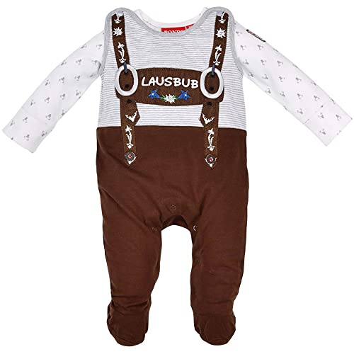 Bondi Baby Strampler Lausbub im Lederhosenstyle 91526 - Braun/Grau | Babyset Gr. 56 von Bondi