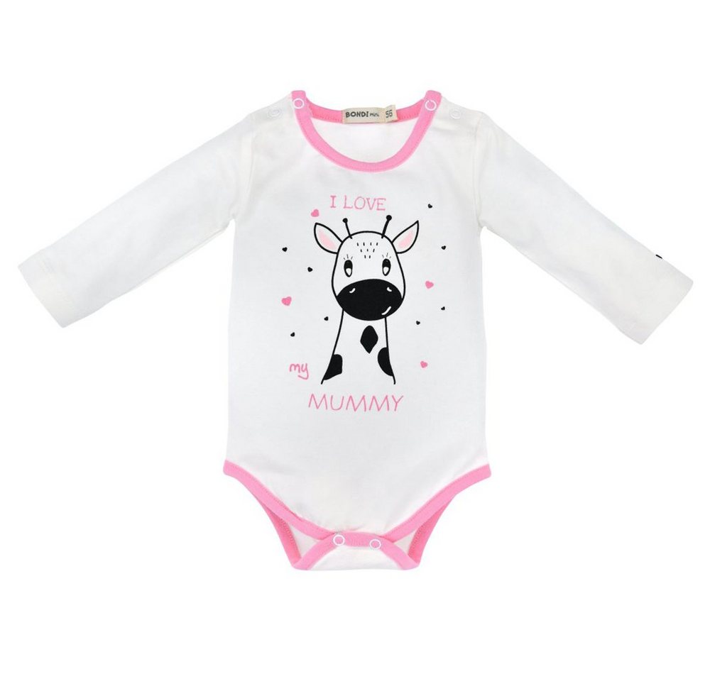 BONDI Body Baby Newborn Langarm Anzug I love my Mummy" mit Giraffe, 93635 - Weiß Rosa (1-tlg)" von BONDI