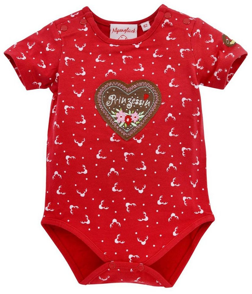 BONDI Body Kurzarm Trachten Baby Body Prinzessin" mit Herz 86272 - Rot" von BONDI