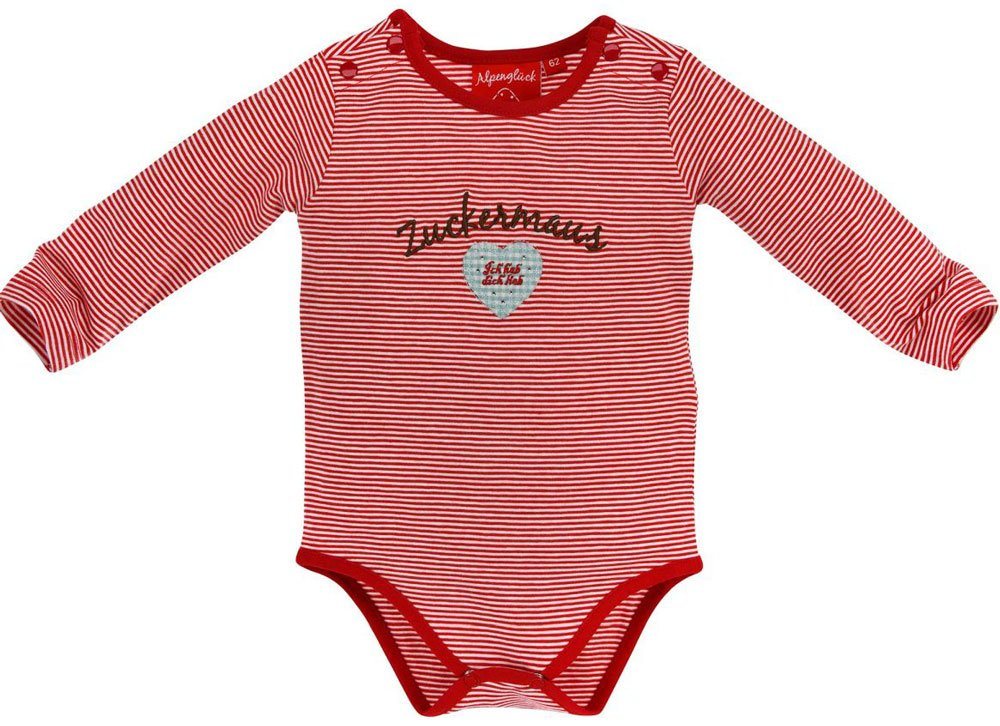 BONDI Body Langarm Baby Body Zuckermaus" mit Herz 86362 - Rot Weiß Geringelt" von BONDI