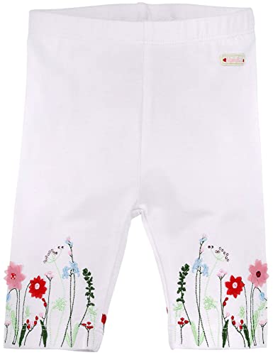 Bondi Capri Leggings Blumenwiese 86627 für Babys und Kinder | Weiß/Bunt – Bequeme Sommerhose aus Baumwolle mit liebevoller Stickerei – Ideal für warme Tage. (DE/NL/SE/PL, Numerisch, 80, Weiß) von Bondi