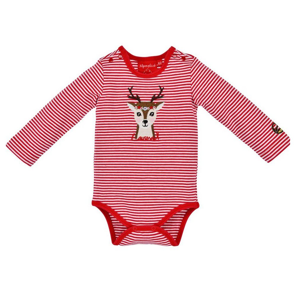 BONDI Langarmbody Baby Body Lausmadl" mit Rehmotiv 86559 - Rot Geringelt, Mädchen Wäsche Baumwolle" von BONDI