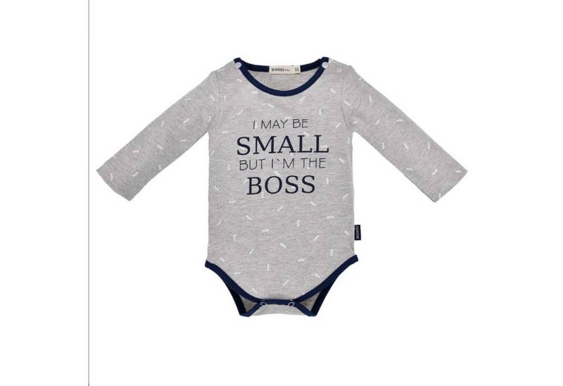 BONDI Langarmbody Baby Body mit Spruck I may be SMALL but I´m the BOSS", grau marine Bio Baumwolle, Freches Design" von BONDI