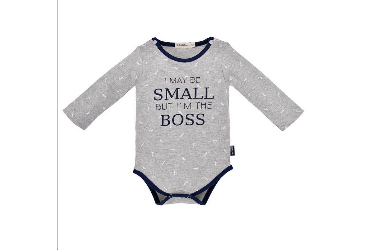 BONDI Langarmbody Baby Body mit Spruck "I may be SMALL but I´m the BOSS", grau marine Bio Baumwolle, Freches Design BONDI Langarmbody Baby Body mit Spruck "I may be SMALL but I´m the BOSS", grau marine Bio Baumwolle, Freches Design von BONDI