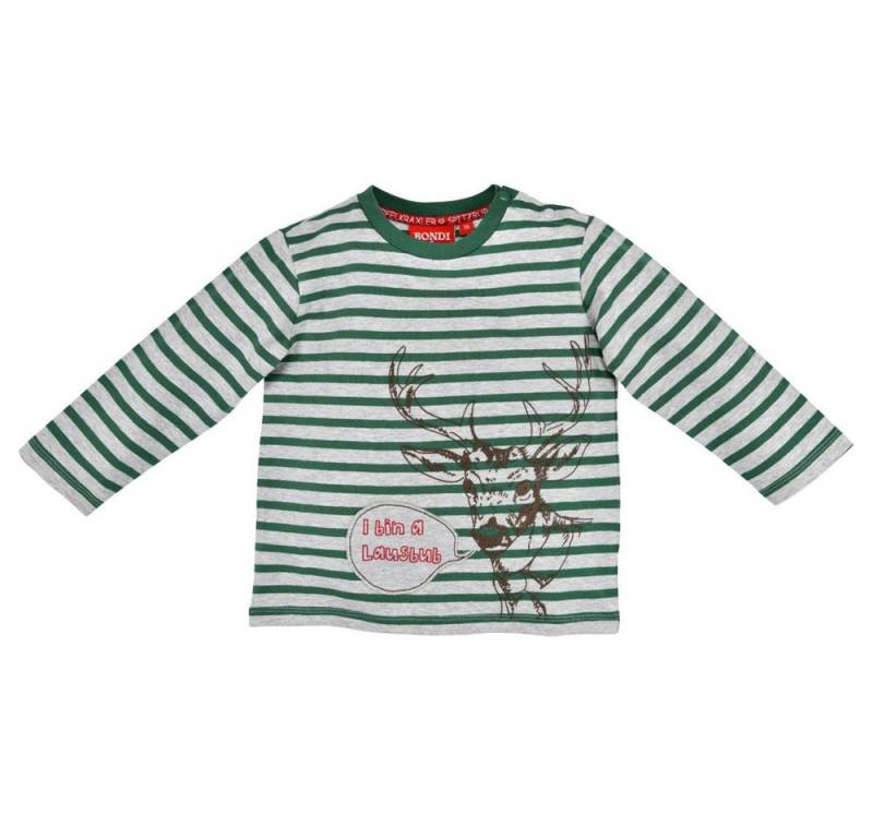 BONDI Langarmshirt Ringelshirt Lausbub" mit Hirschmotiv 91456, Baby Jungen Pullover Grau Grün" von BONDI