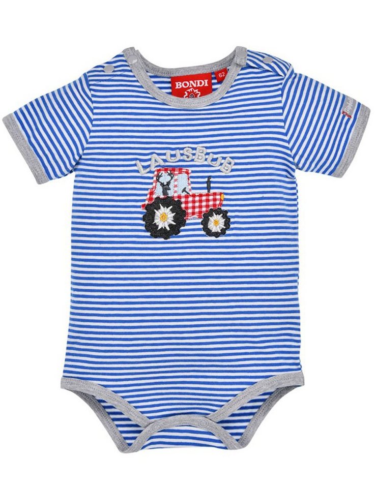 BONDI Strampler Baby Kurzarm Body 'Traktor' 91527, Blau Weiß Gest von BONDI