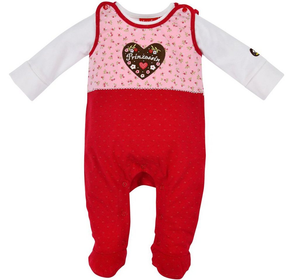 BONDI Strampler Baby Overall Prinzessin" mit Herz 86557, Mädchen Babymode 2-tlg. Rosa Rot" von BONDI