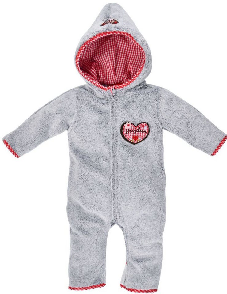 BONDI Strampler Kuscheliger Baby Fleece-Overall Herzilein" 86566 - Grau Rot, Wintermode Mädchen" von BONDI