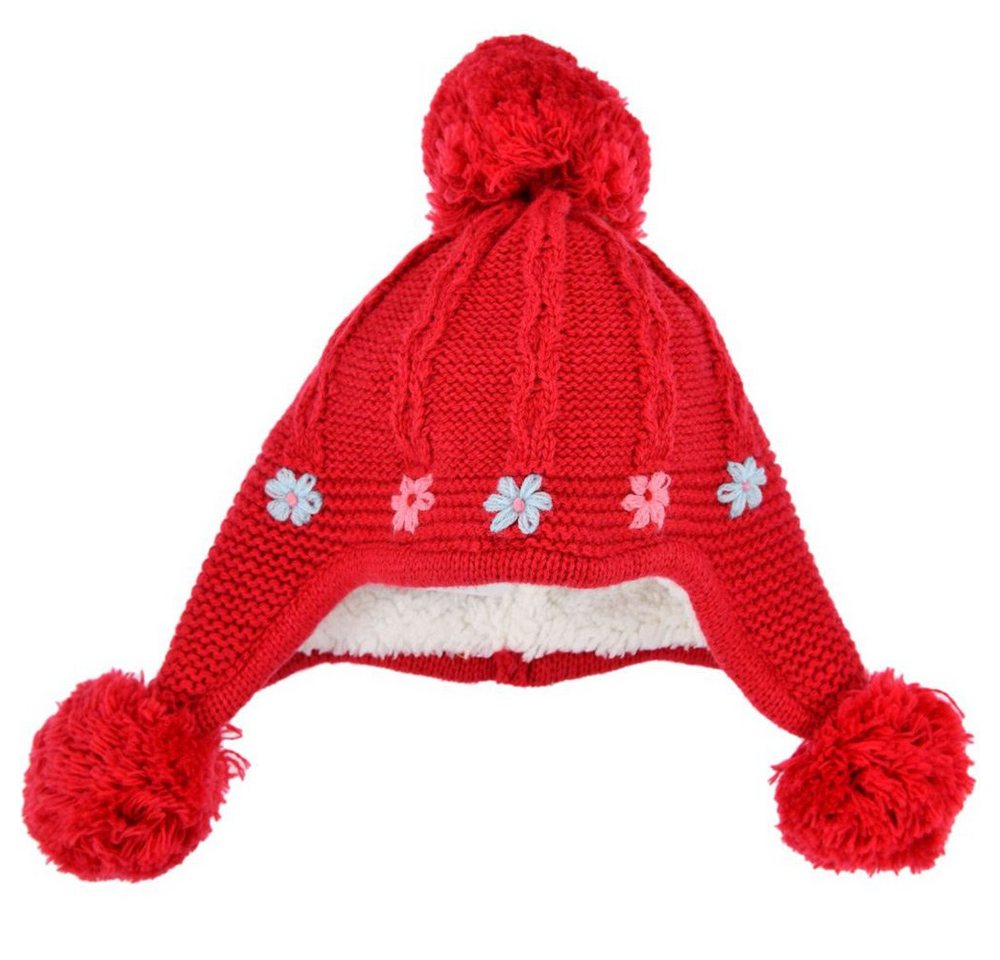 BONDI Strickmütze Baby Mädchen Wintermütze "Blümchen" 86562 - Rot, Kindermütze Gefüttert von BONDI