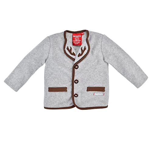BONDI Trachten Fleecejacke Baby-Jacke Grau-Melange mit Hirschstickerei, Gr. 116 von Bondi