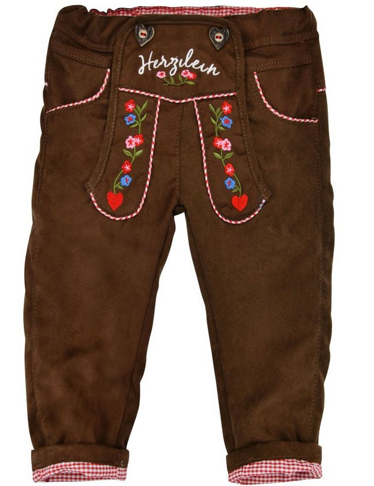 BONDI Trachtenhose Lange Baby Mädchen Kunstlederhose Herzilein" gefüttert 86566 - Braun" von BONDI