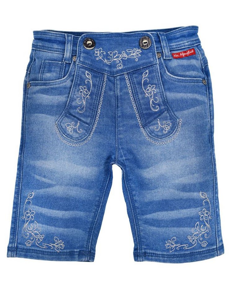 BONDI Trachtenlederhose Mädchen Trachten Jeans Bermuda Hose 26087, Blue D von BONDI