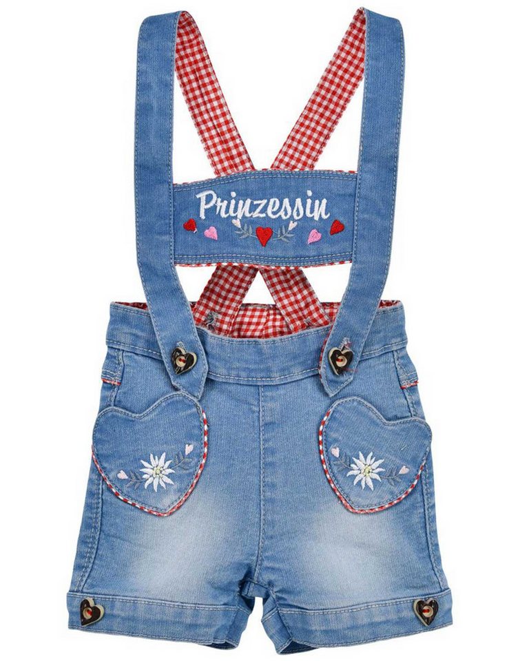 BONDI Trachtenlederhose Baby Mädchen Jeans Latzshort 'Prinzessin' 86856 von BONDI