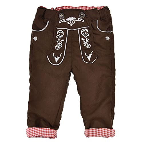 Baby-Trachten Laufhose gefüttert in Lederhose-Look Braun Trachtenmode für Babys & Kleinkinder, Gr. 104 von BONDI