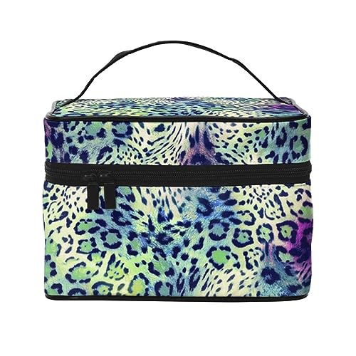 Abstrakte Illustration Reise Make-up Tasche für Frauen, wasserdichte Kosmetiktasche Faltbare Kulturbeutel Lehrer Geschenke, Grüner Leopard, Einheitsgröße von BONDIJ