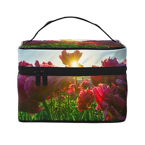 Abstrakte Illustration Reise Make-up Tasche für Frauen, wasserdichte Kosmetiktasche Faltbare Kulturbeutel Lehrer Geschenke, Natur Blumen, Einheitsgröße von BONDIJ